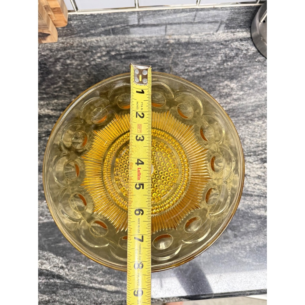 Vintage Mid Century Amber Glass Pedestal Compote Bowl Brass Eagle Candy, Fruit - Picture 4 of 6